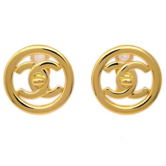 Chanel CC Turnlock Button Earrings Gold Clip-On 97P 161240 - Picture 1 of 4